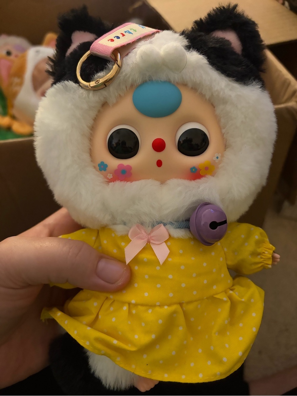Kawaii Plush Doll with Yellow Polka Dot Dress
